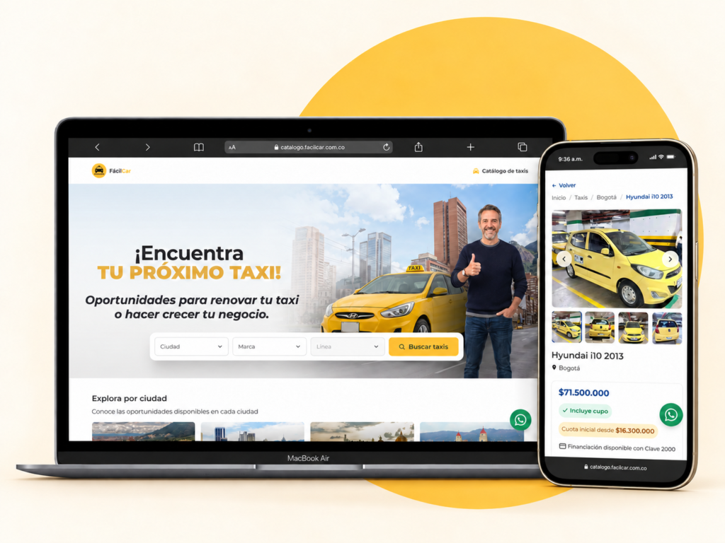 Mockup del catálogo de taxis con cupo de FácilCar