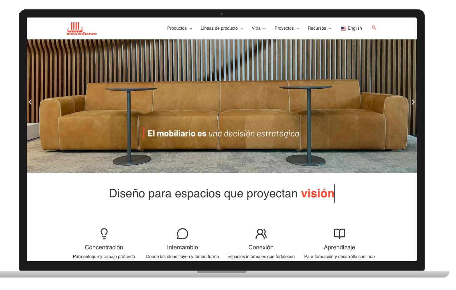 Inicio del sitio de Scanform con carrusel de ambientes