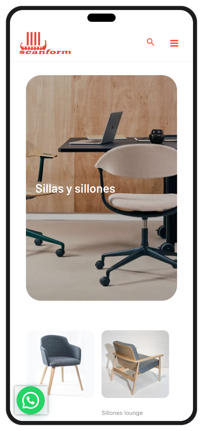 Categoría de productos en celular